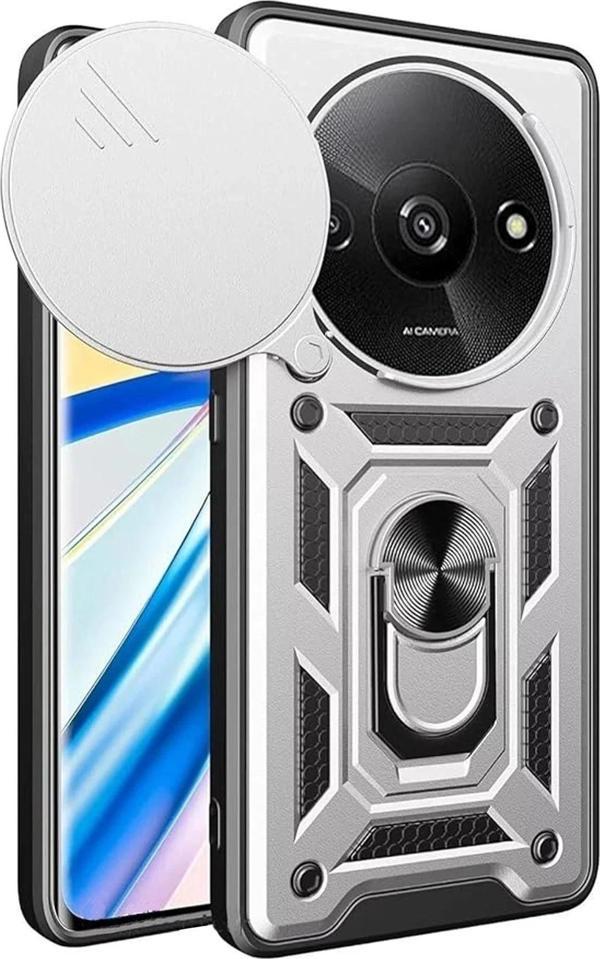 Xiaomi Redmi A3 4G Kılıf Pars Lens Yüzüklü Silikon - Gümüş - Image 1