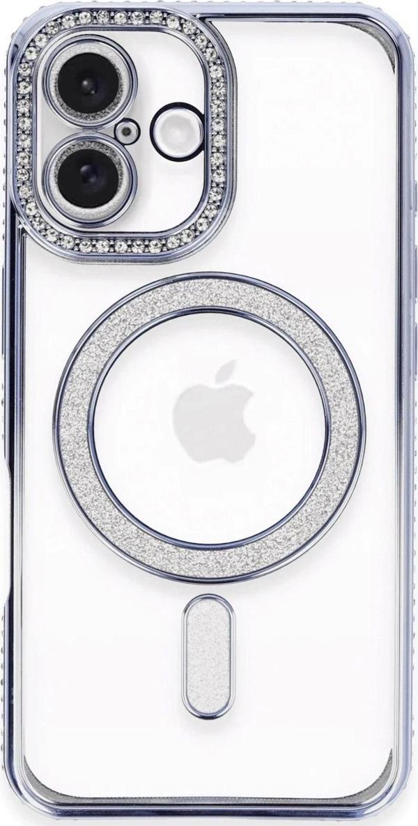 iPhone 16 Plus Kılıf Joke Simli Magneticsafe Kılıf - Mavi - Image 1