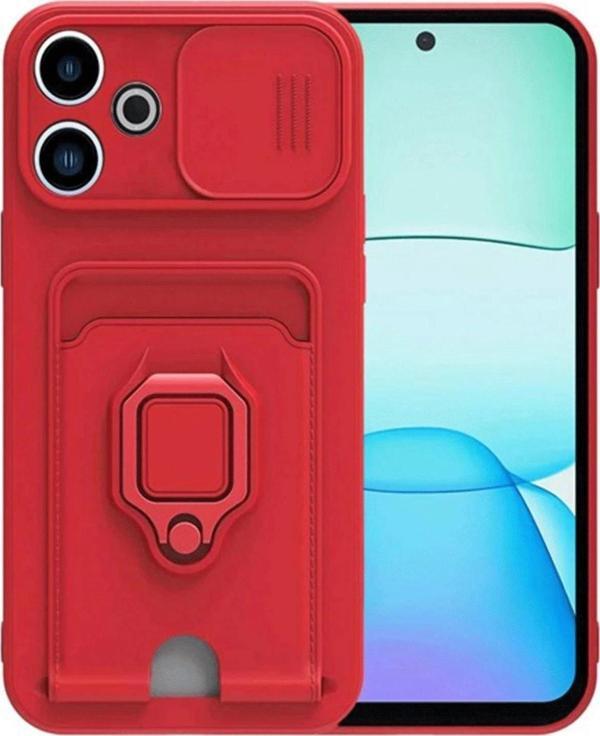 Xiaomi Redmi 13 4G Kılıf Zuma Kartvizitli Yüzüklü Silikon - Kırmızı - Image 1