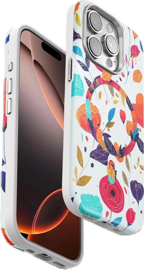 Onegif iPhone 15 Pro Flower Series Magsafe Kapak - Beyaz - Image 1