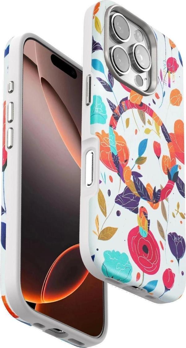 Onegif iPhone 16 Pro Max Flower Series Magsafe Kapak - Beyaz - Image 1