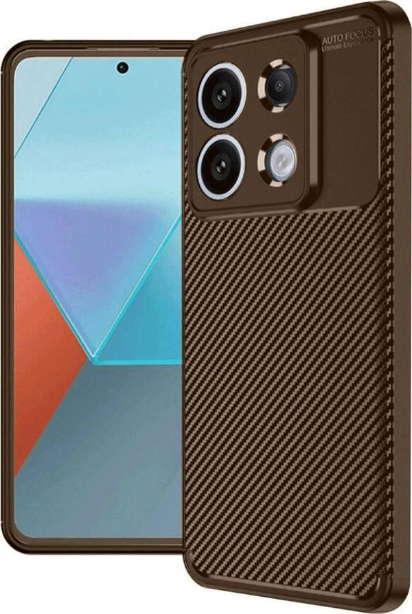 Xiaomi Redmi Note 13 Pro 4G Kılıf Auto Focus Karbon Kapak - Kahverengi - Image 1