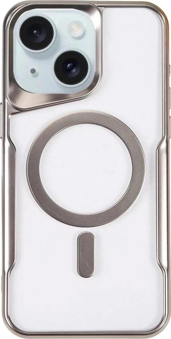 iPhone 15 Plus Kılıf Boyi Magsafe Silikon Kapak - Gümüş - Image 1