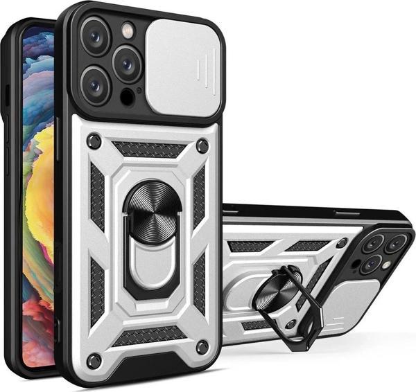 iPhone 16 Pro Kılıf Pars Lens Yüzüklü Silikon - Gümüş - Image 1
