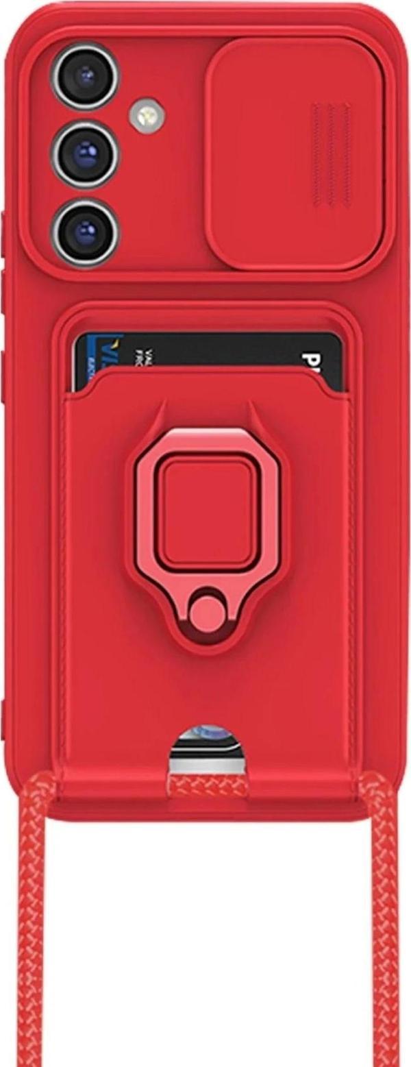 Samsung Galaxy A24 4G Kılıf Zuma Kartvizitli Yüzüklü Silikon - Kırmızı - Image 1