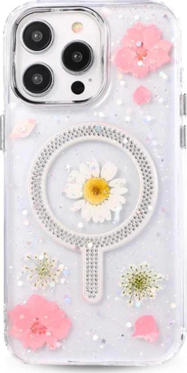 iPhone 14 Pro Flower Magsafe Kapak - Pembe - Image 1