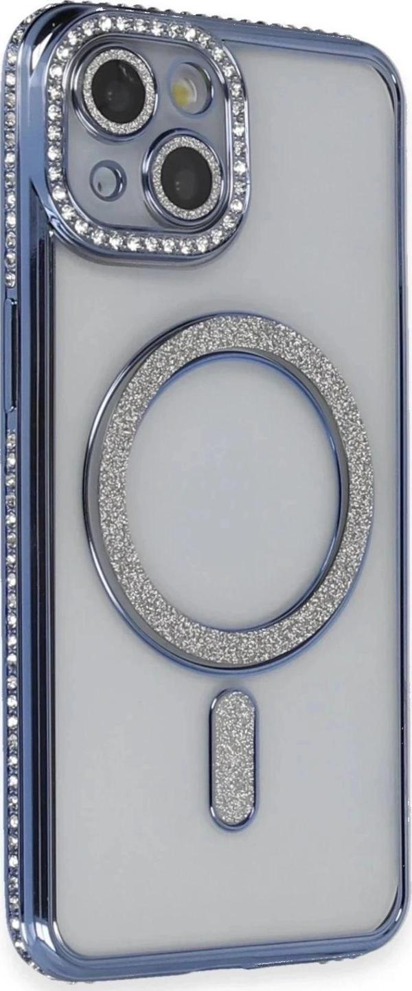 iPhone 13 Kılıf Joke Simli Magneticsafe Kılıf - Mavi - Image 1