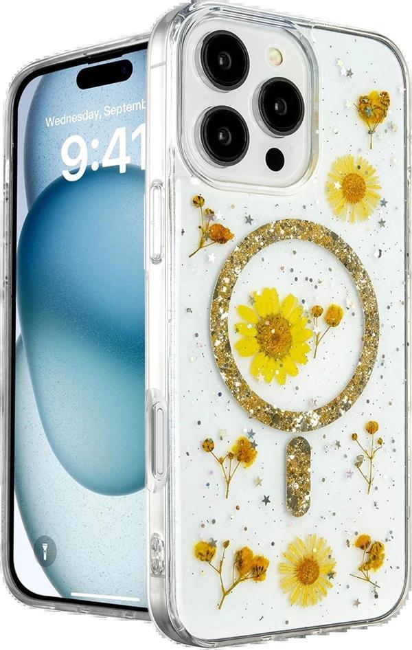 iPhone 16 Pro Max Kılıf Daisy Simli Magsafe Kapak - Gold - Image 1