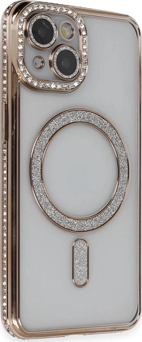 iPhone 13 Kılıf Joke Simli Magneticsafe Kılıf - Gold - Image 1