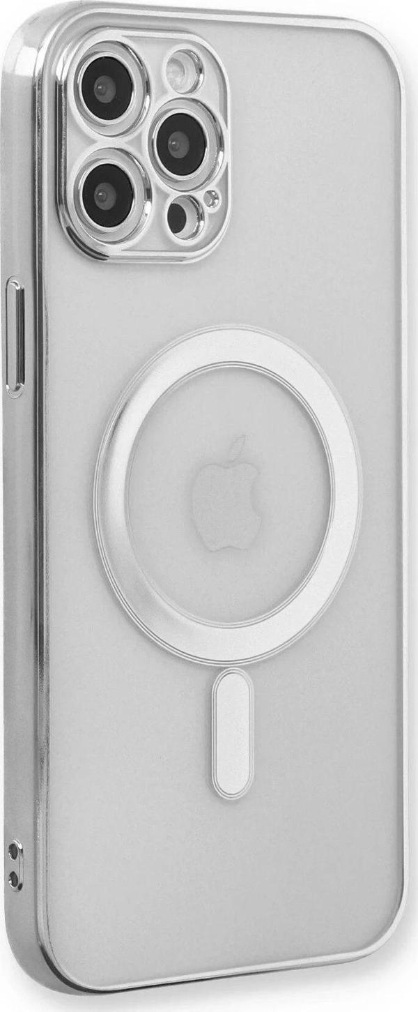 iPhone 12 Pro Max Kılıf Magneticsafe Lazer Silikon - Gümüş - Image 1