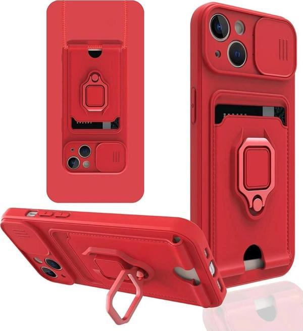 iPhone 14 Kılıf Zuma Kartvizitli Yüzüklü Silikon - Kırmızı - Image 1