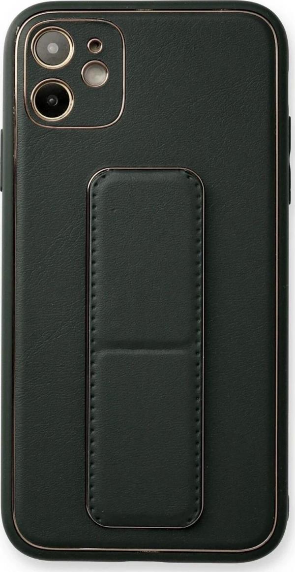 iPhone 12 Kılıf Coco Deri Standlı Kapak - Füme - Image 1