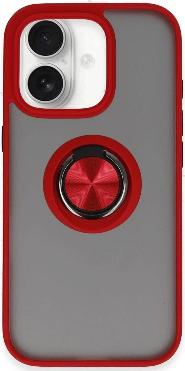 iPhone 16 Kılıf Montreal Yüzüklü Silikon Kapak - Kırmızı - Image 1