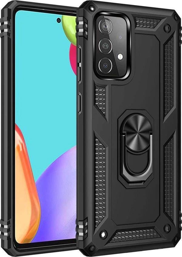 Samsung Galaxy A52 Kılıf Sofya Yüzüklü Silikon Kapak - Siyah - Image 1