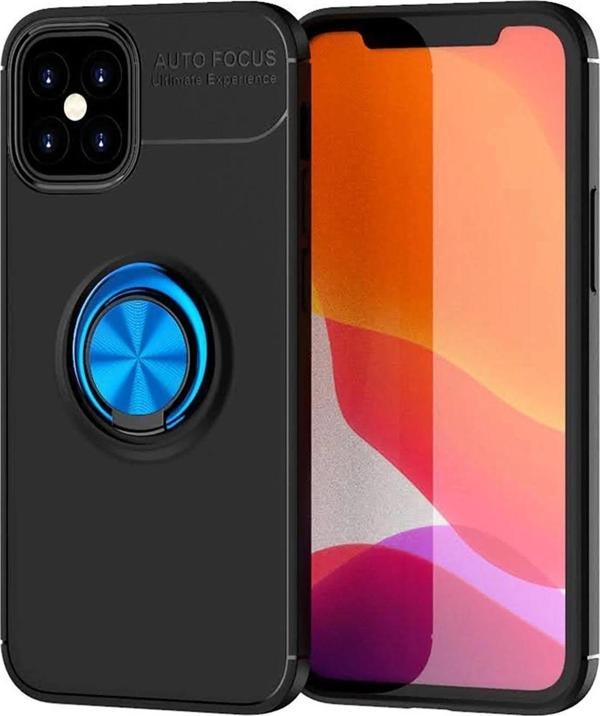 iPhone 12 Mini Kılıf Range Yüzüklü Silikon - Siyah-Mavi - Image 1