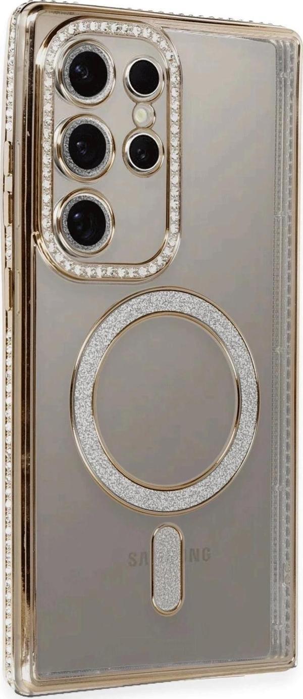 Samsung Galaxy S24 Ultra Kılıf Joke Simli Magneticsafe Kılıf - Gold - Image 1