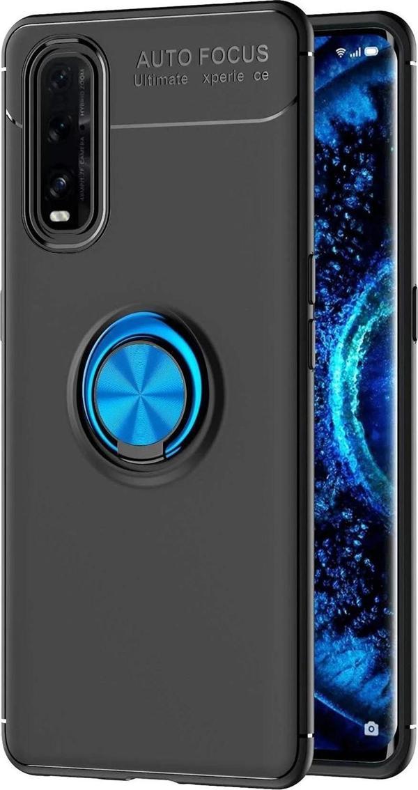Oppo Find X2 Kılıf Range Yüzüklü Silikon - Siyah-Mavi - Image 1