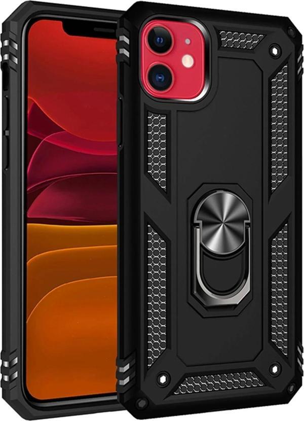 iPhone 11 Kılıf Sofya Yüzüklü Silikon Kapak - Siyah - Image 1
