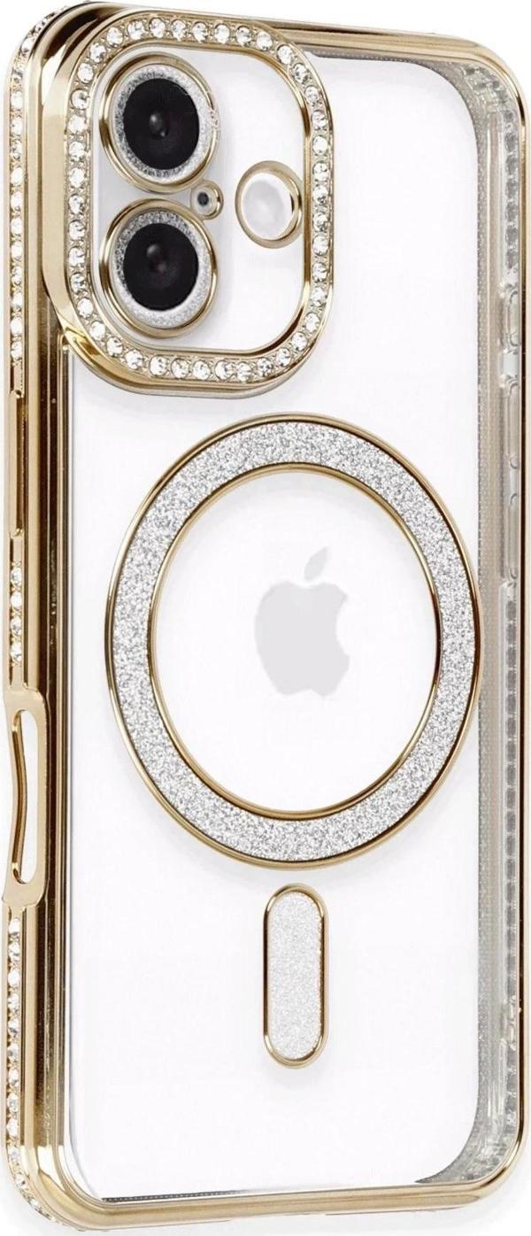 iPhone 16 Kılıf Joke Simli Magneticsafe Kılıf - Gold - Image 1