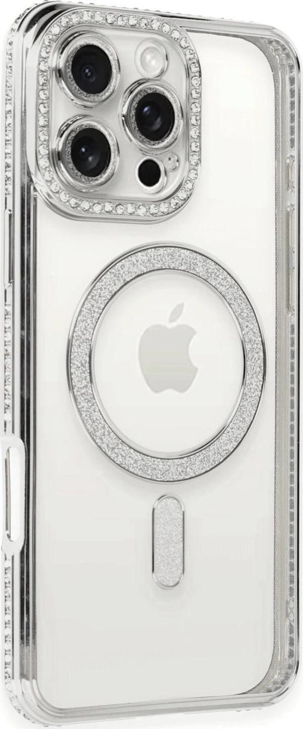 iPhone 16 Pro Max Kılıf Joke Simli Magneticsafe Kılıf - Gümüş - Image 1