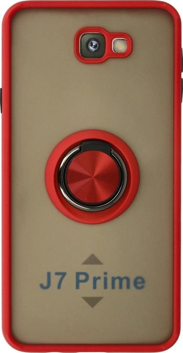 Samsung Galaxy J7 Prime Kılıf Montreal Yüzüklü Silikon Kapak - Kırmızı - Image 1