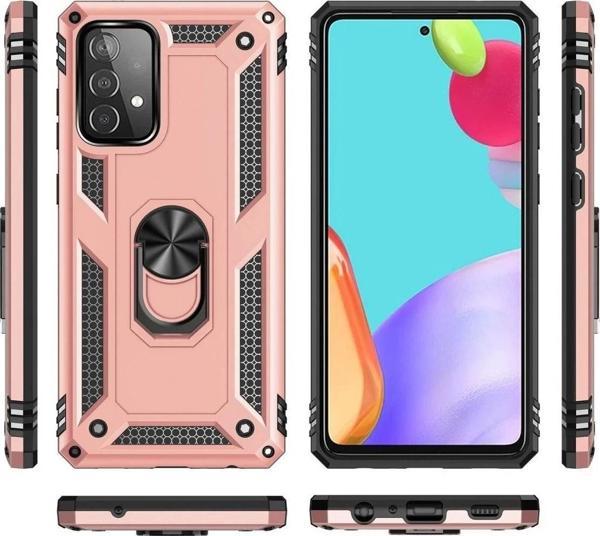 Samsung Galaxy A52 Kılıf Sofya Yüzüklü Silikon Kapak - Rose - Image 1