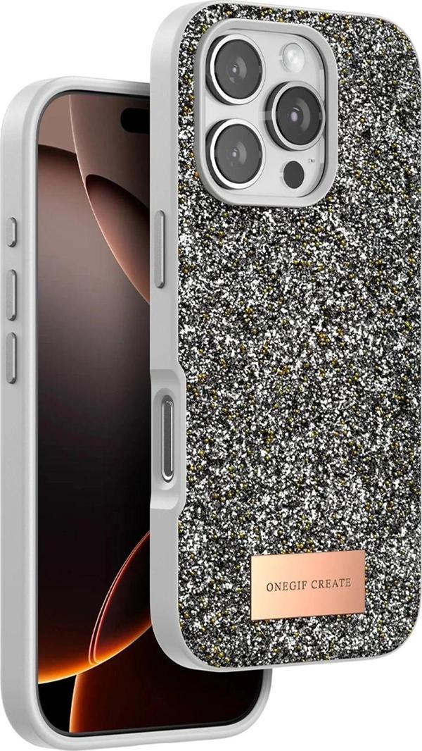 Onegif iPhone 16 Pro Max Bright Simli Kapak - Gümüş - Image 1