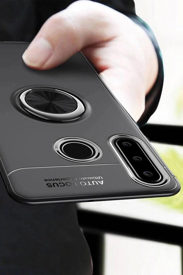 Huawei Y6P Kılıf Range Yüzüklü Silikon - Siyah-Mavi - Image 1