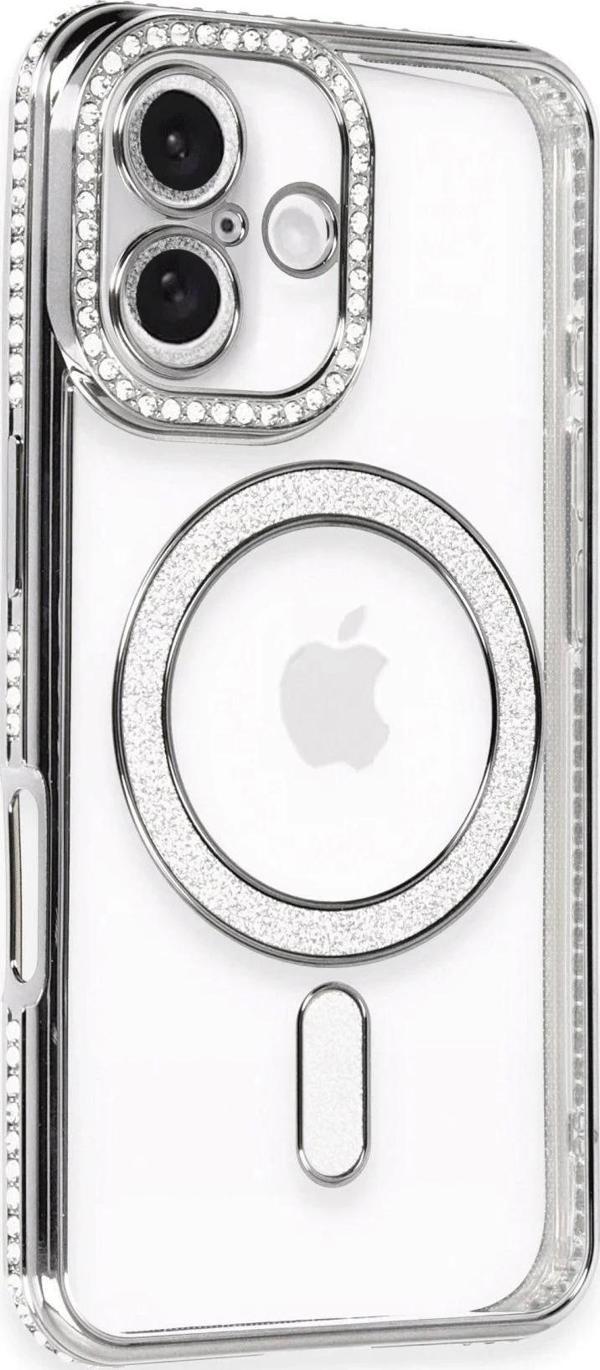 iPhone 16 Kılıf Joke Simli Magneticsafe Kılıf - Gri - Image 1