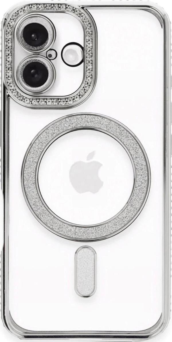 iPhone 16 Plus Kılıf Joke Simli Magneticsafe Kılıf - Gümüş - Image 1