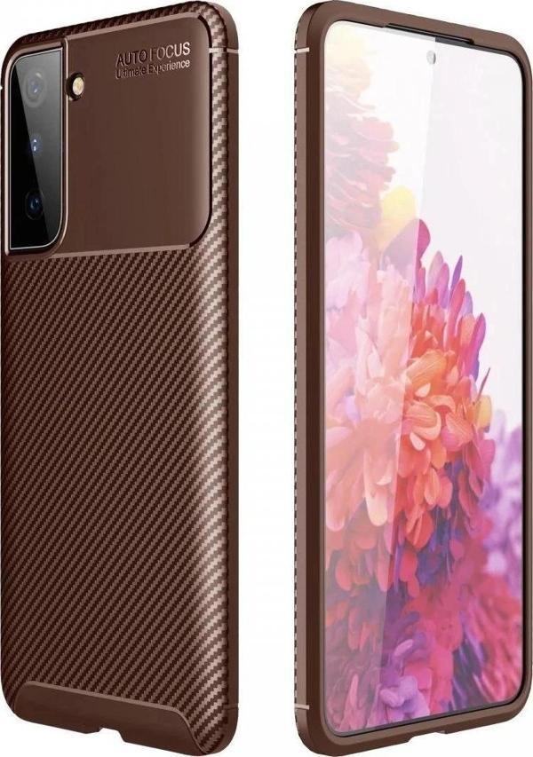 Samsung Galaxy S21 Plus Kılıf Auto Focus Karbon Kapak - Kahverengi - Image 1