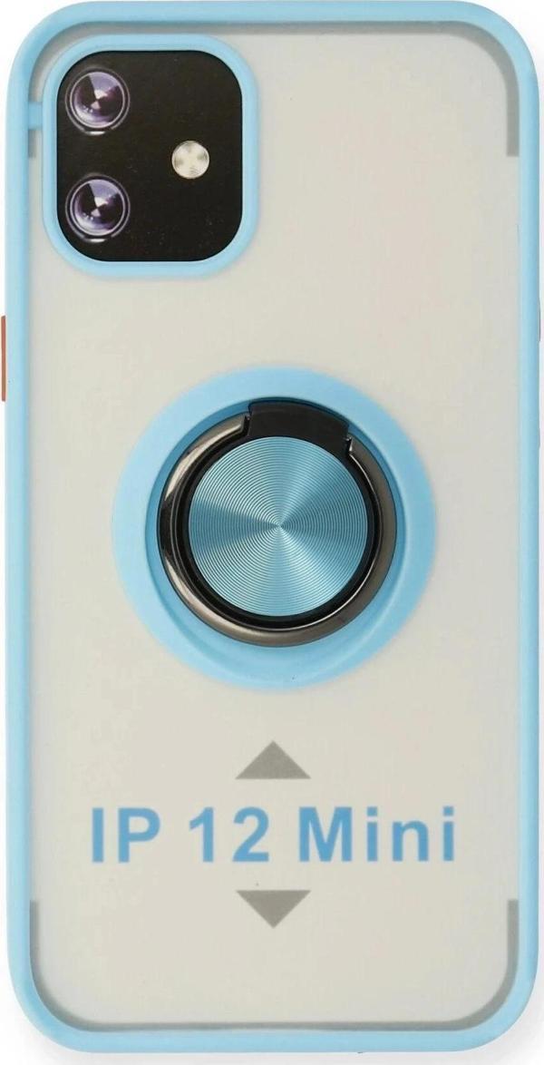 iPhone 12 Kılıf Montreal Yüzüklü Silikon Kapak - Buz Mavi - Image 1