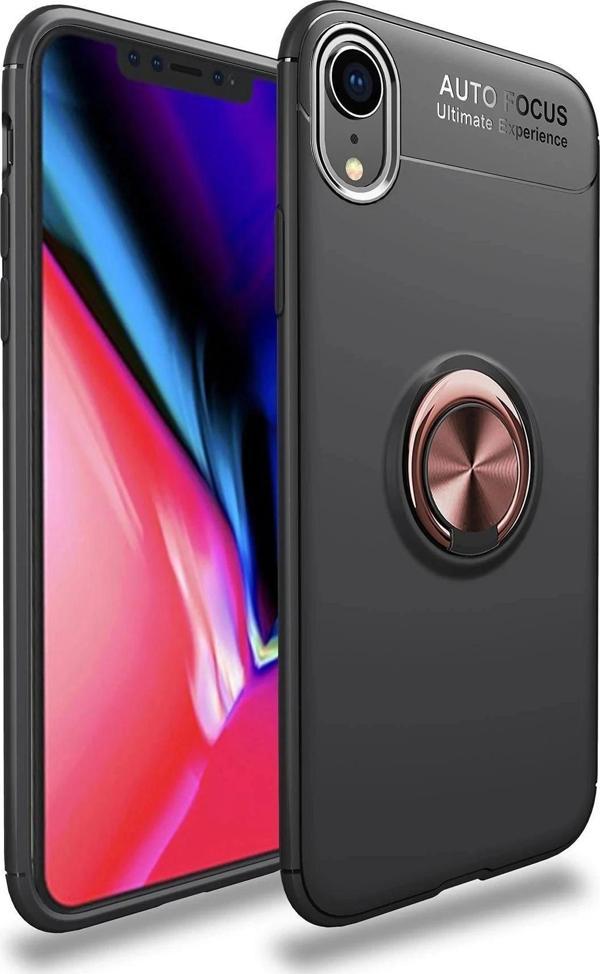 iPhone XR Kılıf Range Yüzüklü Silikon - Siyah-Gold - Image 1