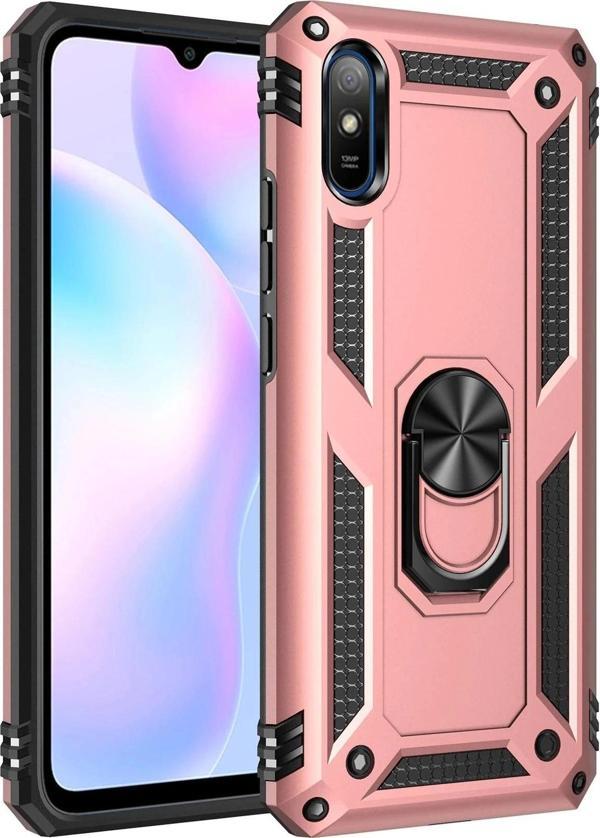 Xiaomi Redmi 9A Kılıf Sofya Yüzüklü Silikon Kapak - Rose - Image 1