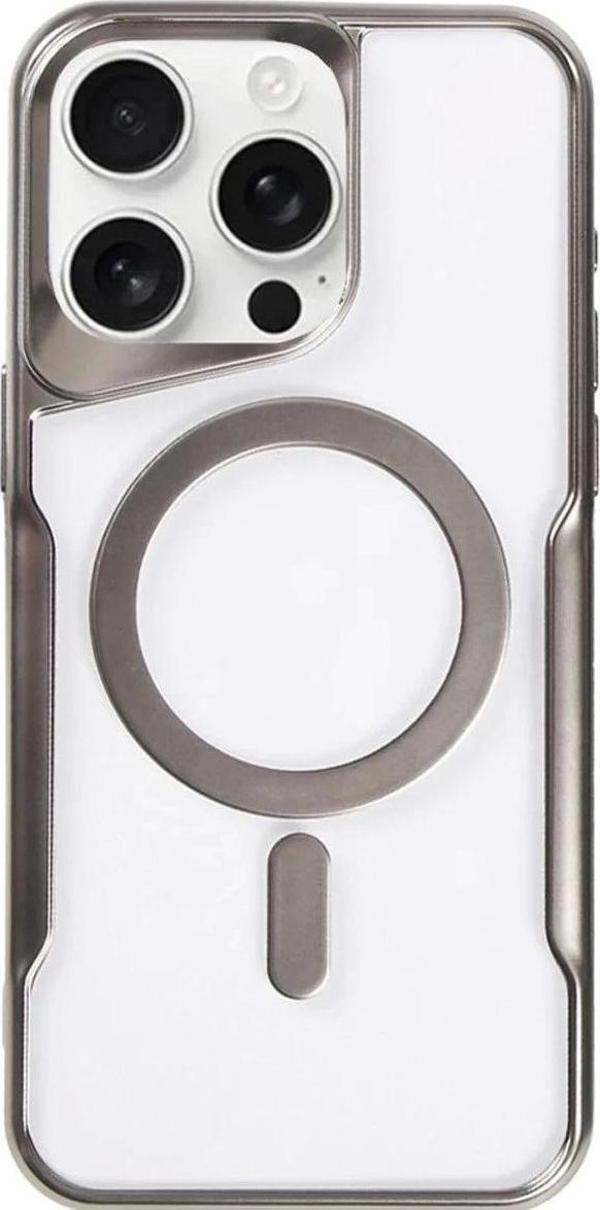 iPhone 15 Pro Max Kılıf Boyi Magsafe Silikon Kapak - Titan Gri - Image 1