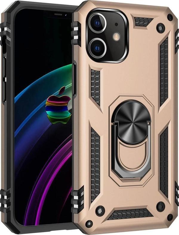 iPhone 12 Kılıf Sofya Yüzüklü Silikon Kapak - Gold - Image 1