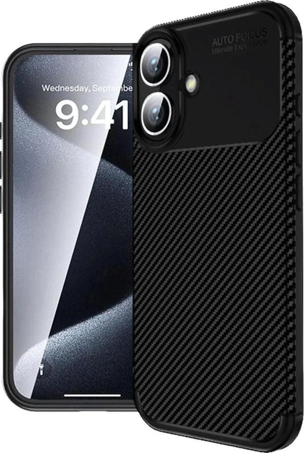 iPhone 16 Kılıf Auto Focus Karbon Kapak - Siyah - Image 1