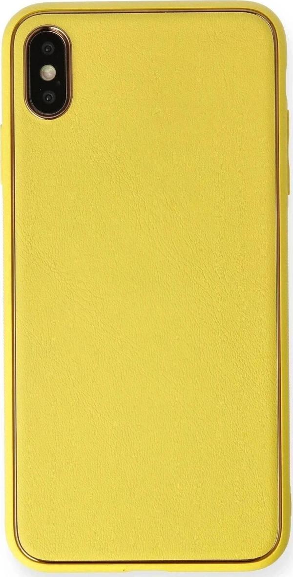 iPhone XS Max Kılıf Coco Deri Silikon Kapak - Sarı - Image 1