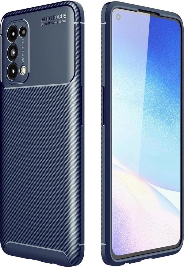 Oppo Reno 5 Kılıf Auto Focus Karbon Kapak - Lacivert - Image 1