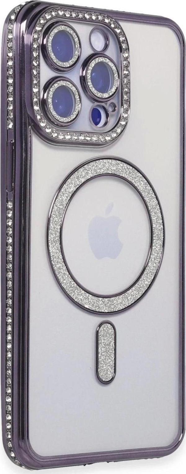 iPhone 14 Pro Max Kılıf Joke Simli Magneticsafe Kılıf - Derin Mor - Image 1