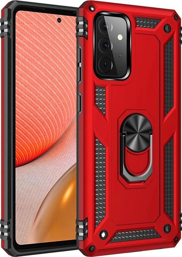 Samsung Galaxy A72 Kılıf Sofya Yüzüklü Silikon Kapak - Kırmızı - Image 1