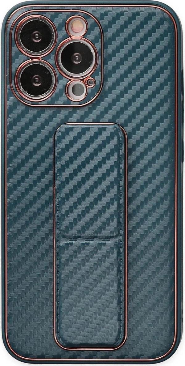 iPhone 13 Pro Kılıf Coco Karbon Standlı Kapak - Lacivert - Image 1