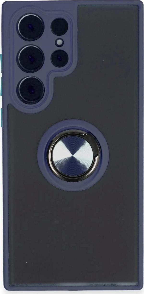 Samsung Galaxy S23 Ultra Kılıf Montreal Yüzüklü Silikon Kapak - Lacivert - Image 1