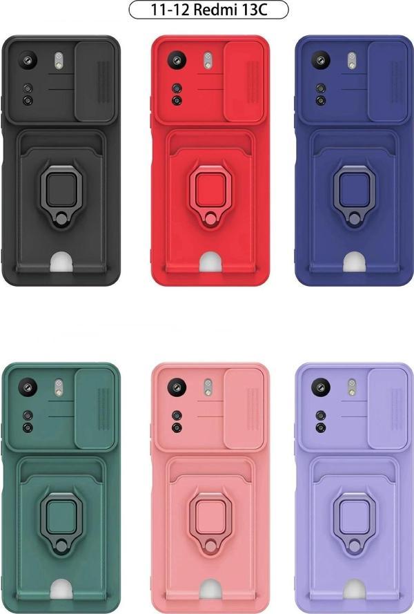 Xiaomi Redmi 13C Kılıf Zuma Kartvizitli Yüzüklü Silikon - Kırmızı - Image 1