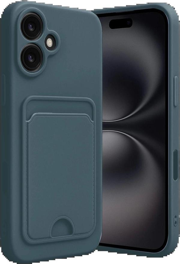 iPhone 16 Kılıf Kelvin Kartvizitli Silikon - Koyu Yeşil - Image 1