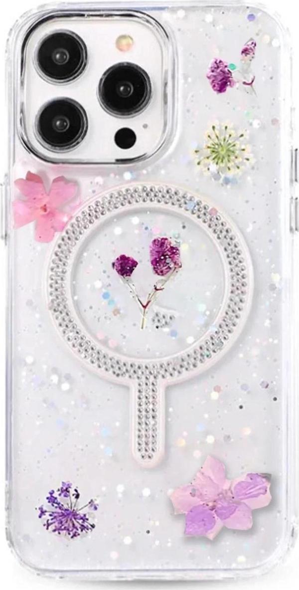 iPhone 15 Pro Max Flower Magsafe Kapak - Mor - Image 1