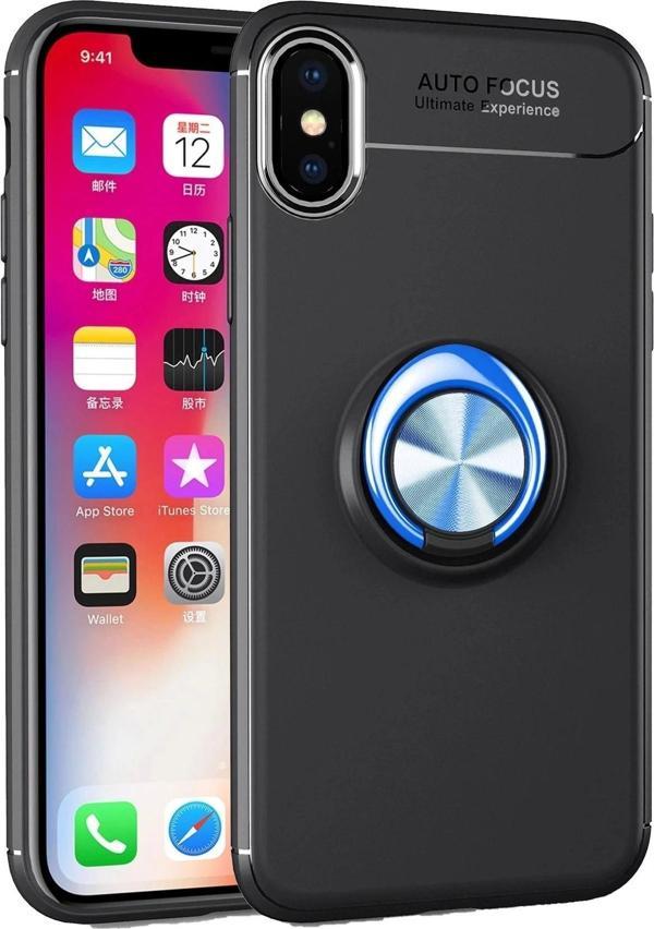 iPhone XS Kılıf Range Yüzüklü Silikon - Siyah-Mavi - Image 1