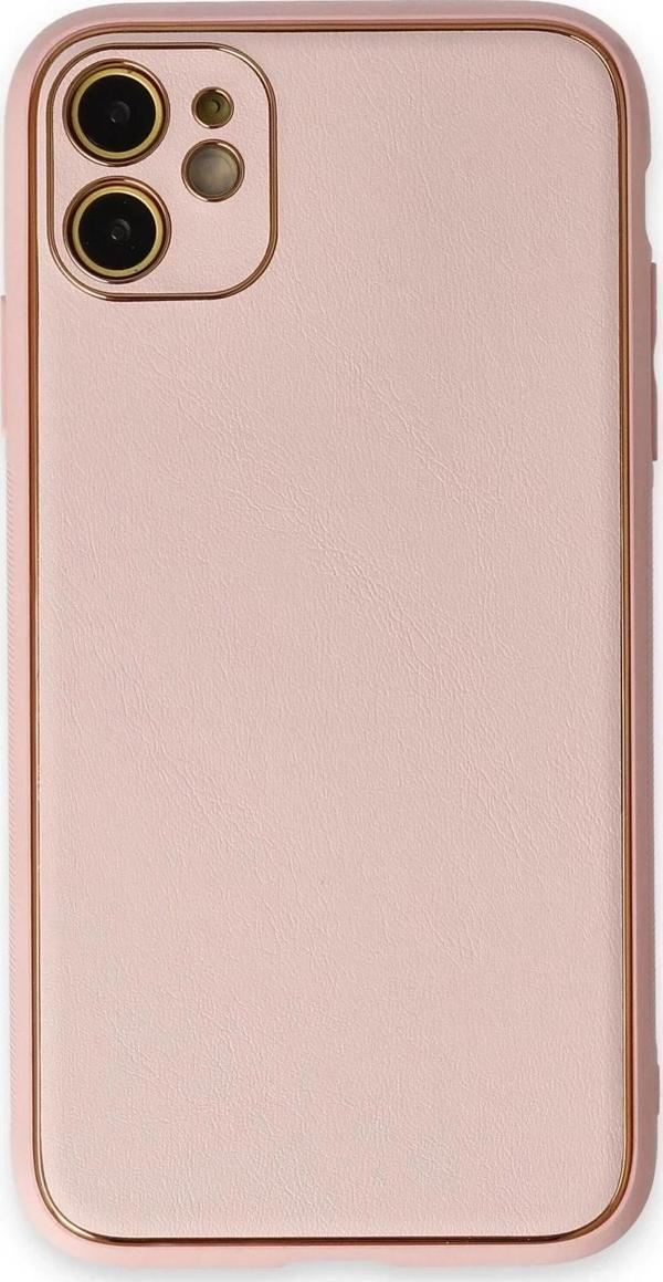 iPhone 12 Kılıf Coco Deri Silikon Kapak - Pudra - Image 1