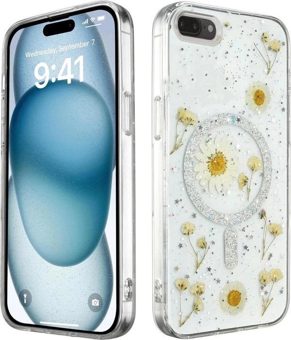 iPhone 7 Kılıf Daisy Simli Magsafe Kapak - Gümüş - Image 1