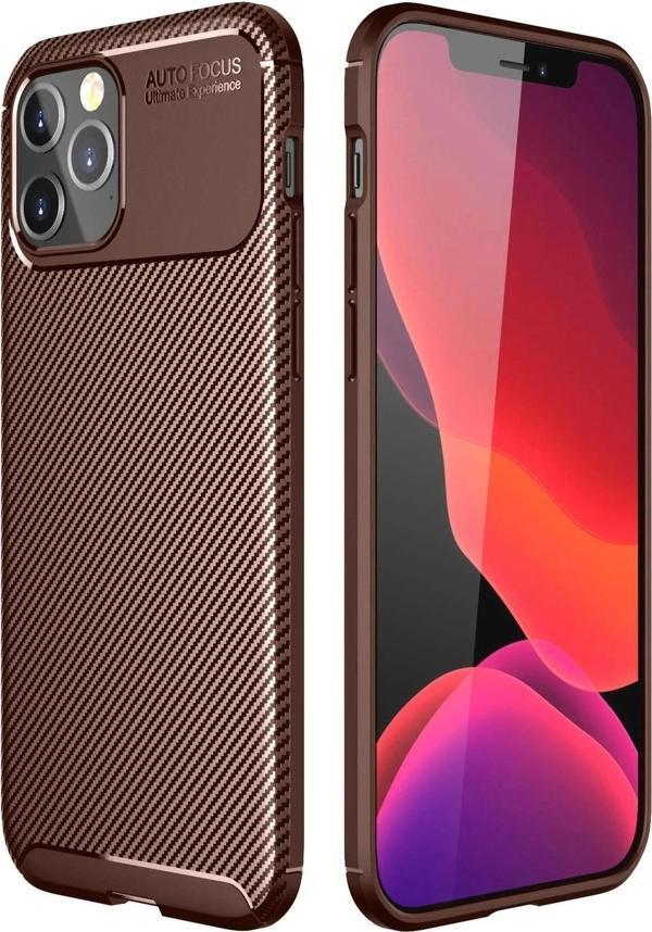 iPhone 12 Pro Max Kılıf Auto Focus Karbon Kapak - Kahverengi - Image 1